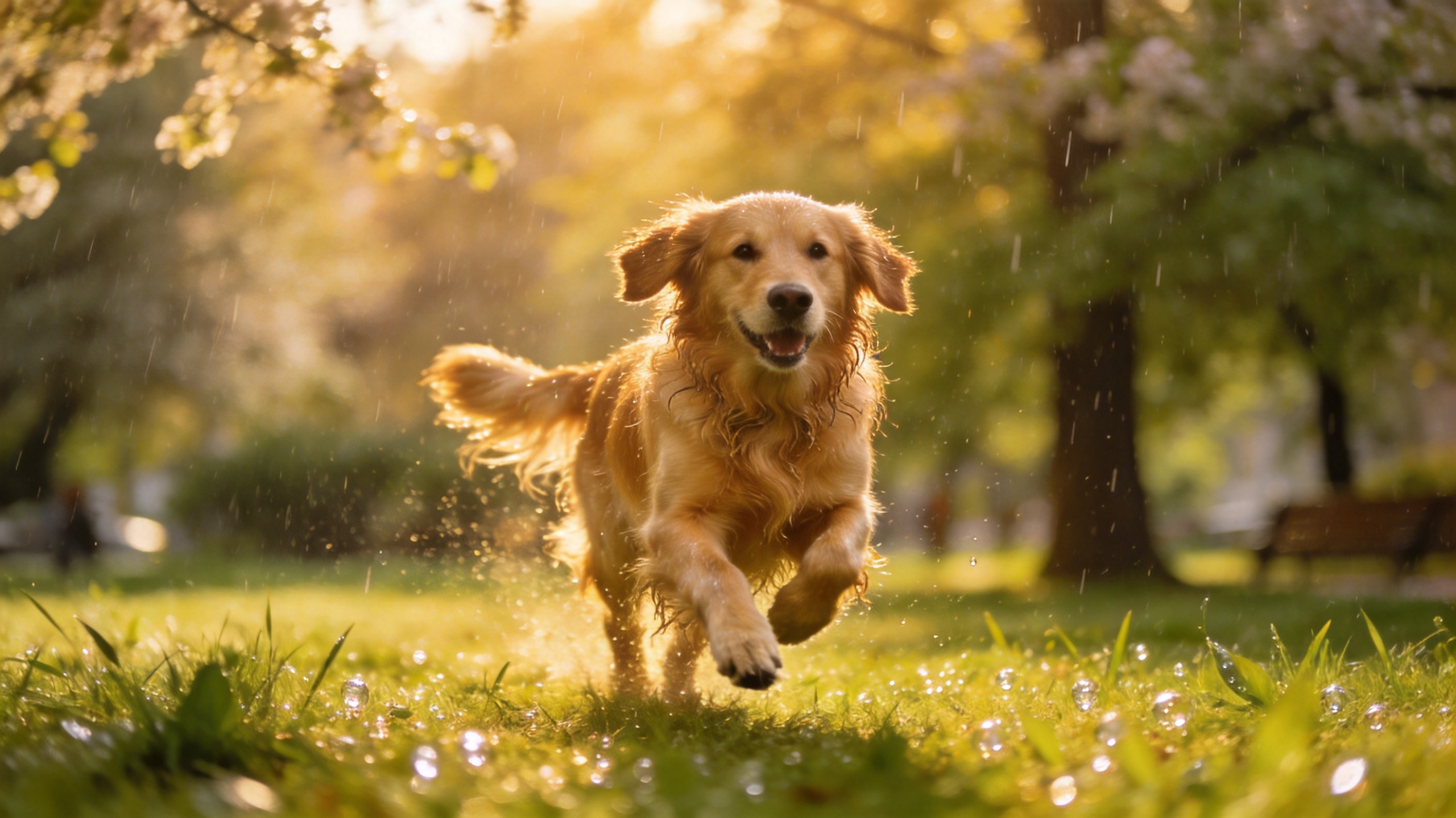 狗狗在雨中快乐奔跑